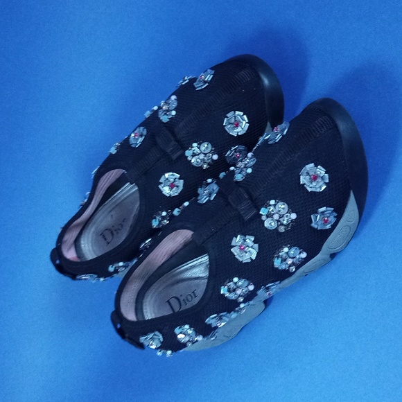 Dior Black Sequins Embellished Mesh Fusion Slip-On Sneakers - Picture 4 of 12